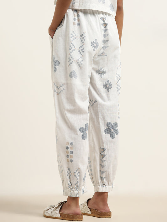 Bombay Paisley Off-White Printed High-Rise Cotton Pants