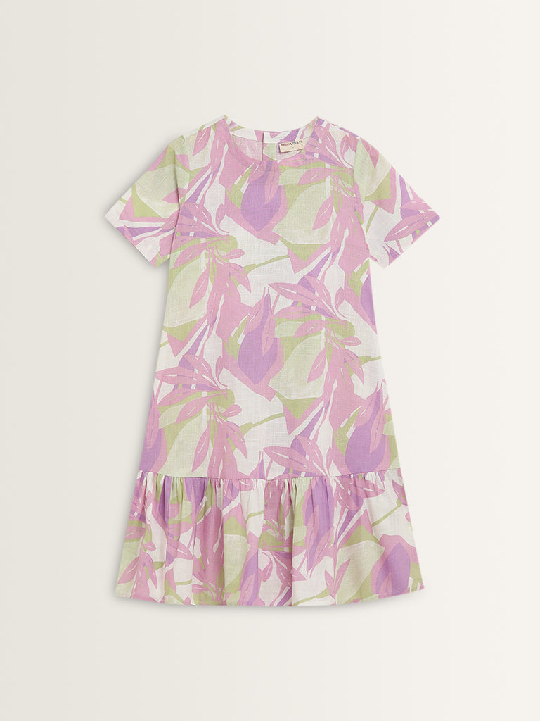 Bombay Paisley Lilac Printed Drop-Waist Cotton Dress