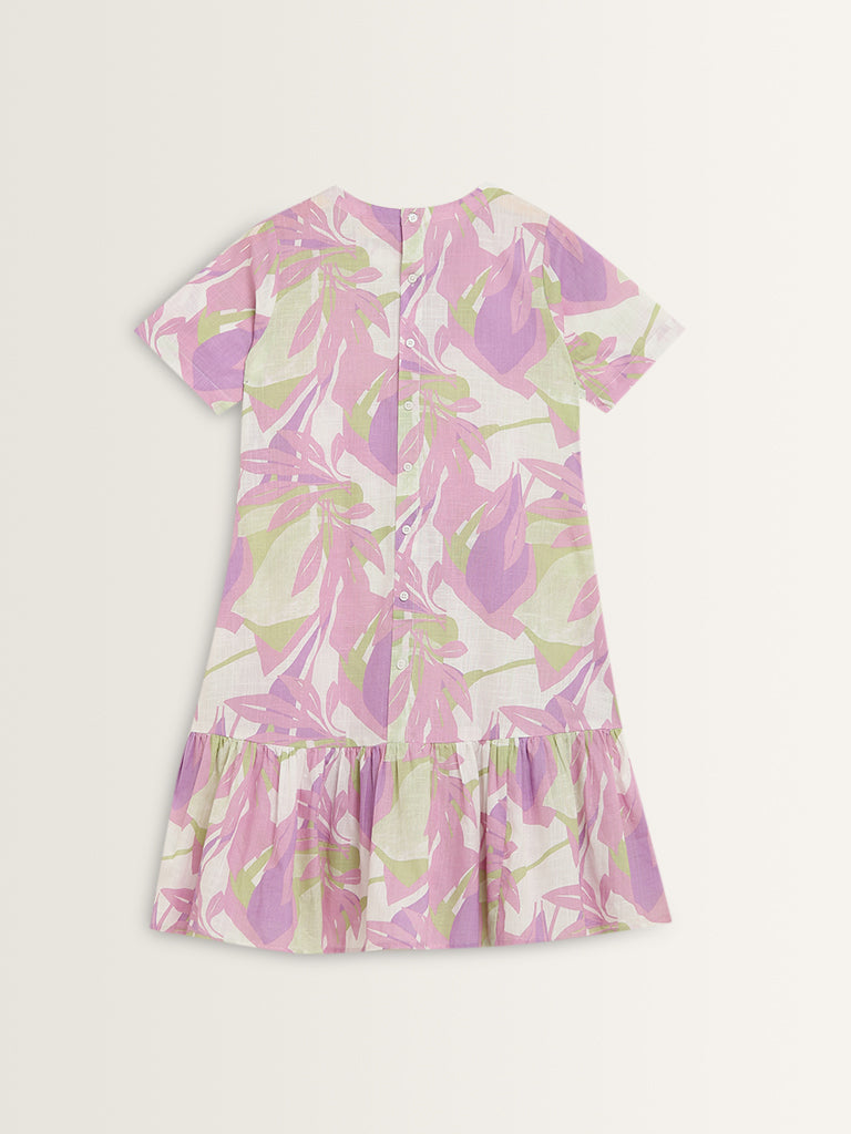 Bombay Paisley Lilac Printed Drop-Waist Cotton Dress