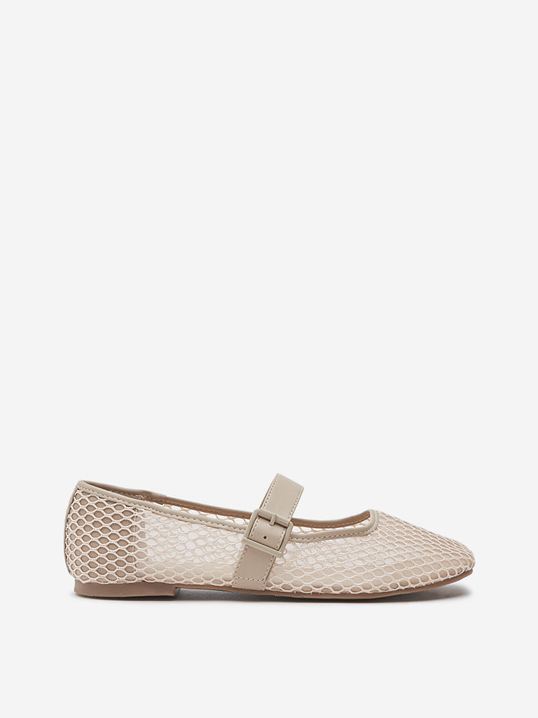 LUNA BLU Beige Mesh Detailed Mary Jane Shoes