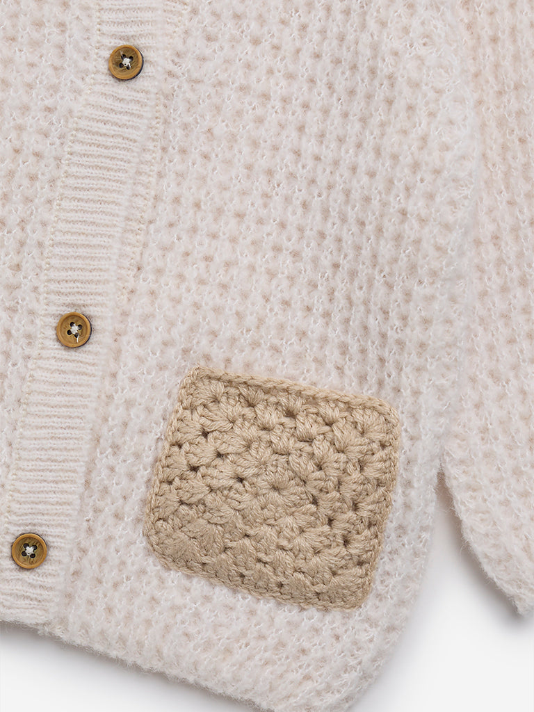 HOP Baby Beige Waffle-Textured Sweater