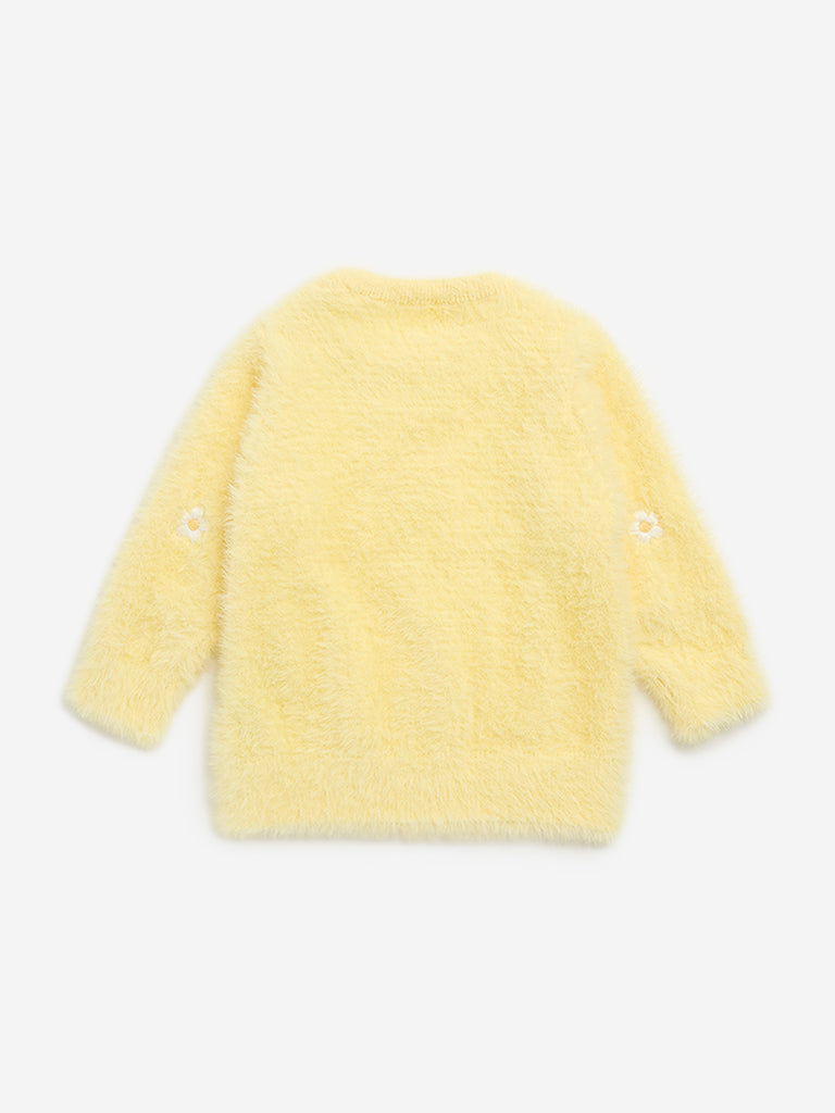 HOP Baby Yellow Floral Design Faux Fur Sweater