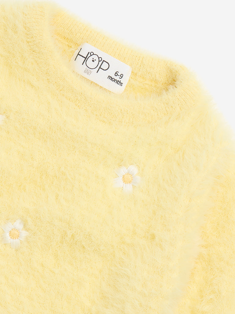 HOP Baby Yellow Floral Design Faux Fur Sweater