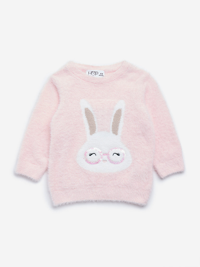 HOP Baby Pink Bunny Design Sweater