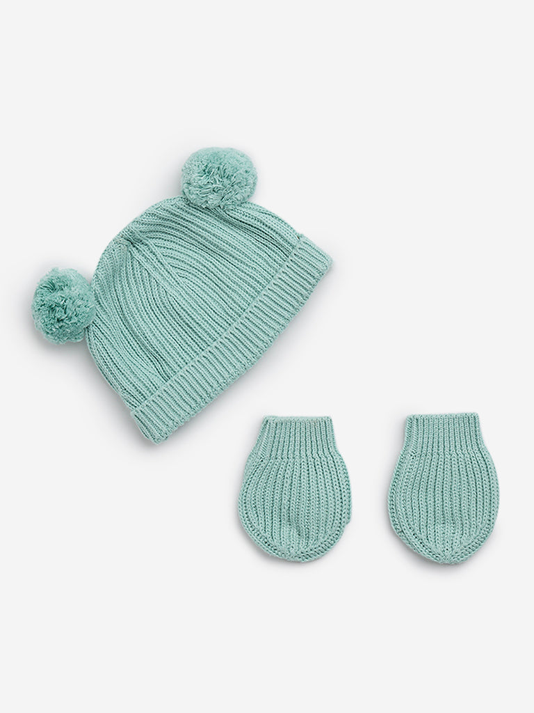 HOP Baby Sage Cotton Cap with Mittens Set