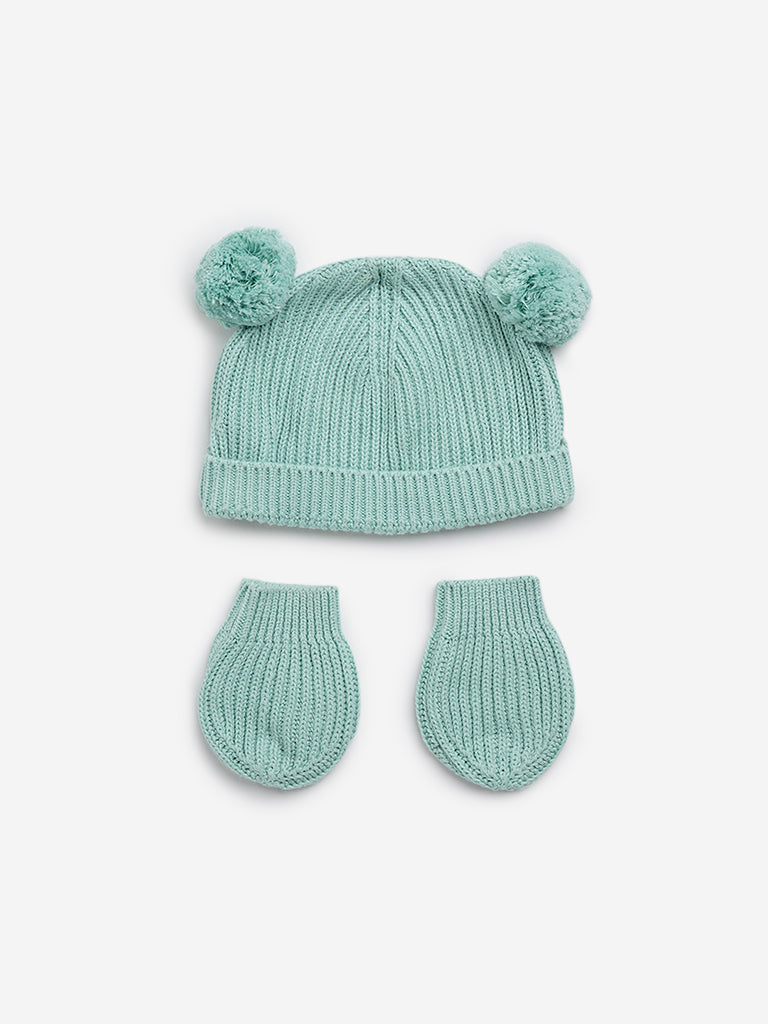 HOP Baby Sage Cotton Cap with Mittens Set