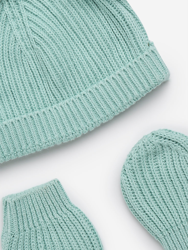 HOP Baby Sage Cotton Cap with Mittens Set