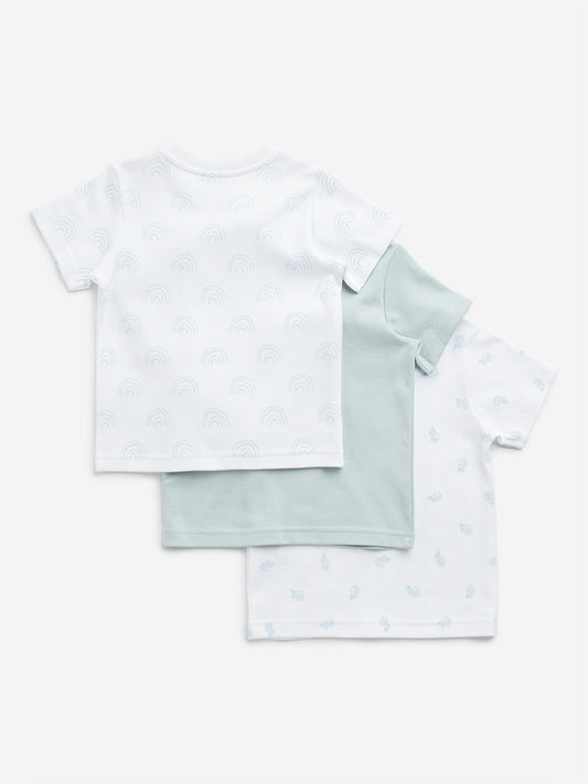 HOP Baby Mint Printed Cotton T-Shirts - Pack of 3