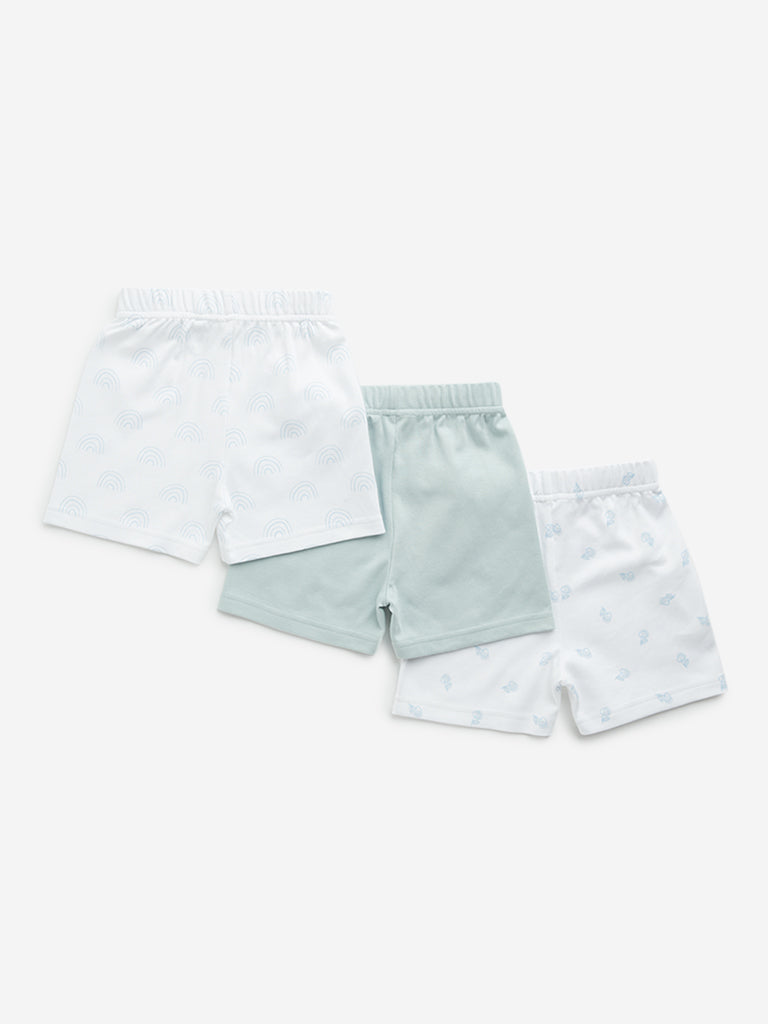 HOP Baby Mint Printed Mid-Rise Cotton Shorts - Pack of 3