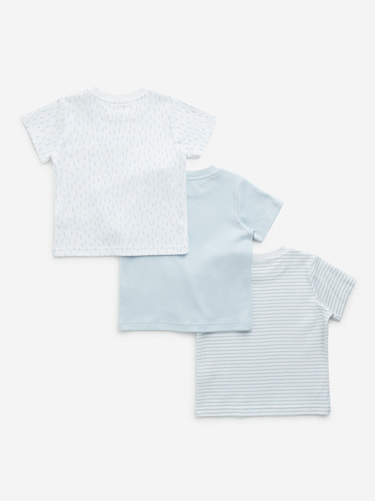 HOP Baby Blue Printed Cotton T-Shirts - Pack of 3