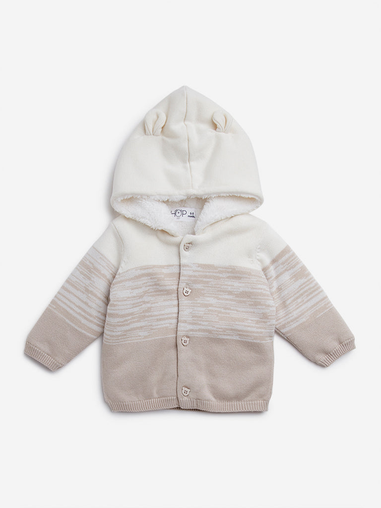 HOP Baby Taupe Stripe Printed Cotton Sweater