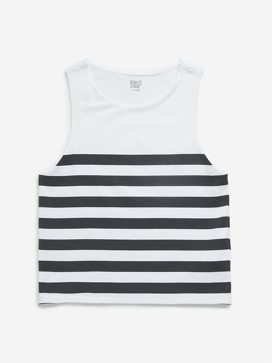 Y&F Kids Black Striped Cotton T-Shirt