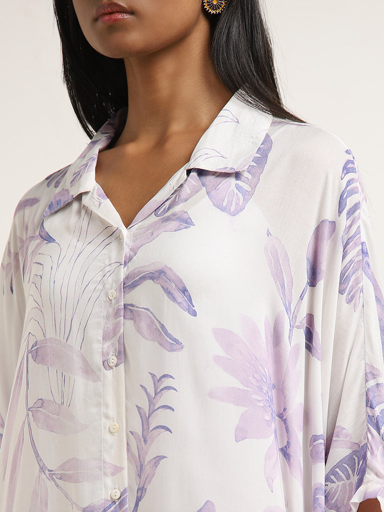 Utsa Lilac Foliage Design High-Low Kurta