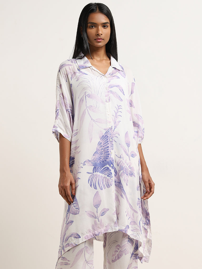 Utsa Lilac Foliage Design High-Low Kurta