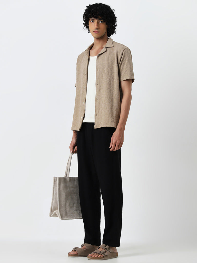 ETA Dark Taupe Textured Relaxed Fit Shirt