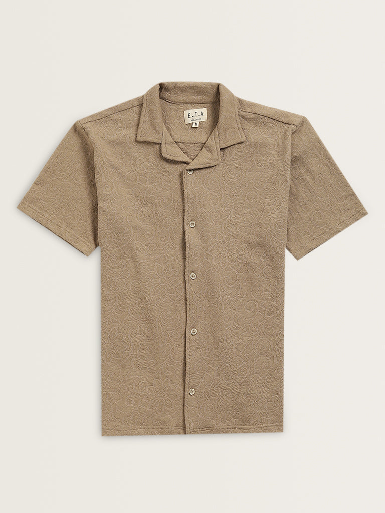 ETA Dark Taupe Textured Relaxed Fit Shirt