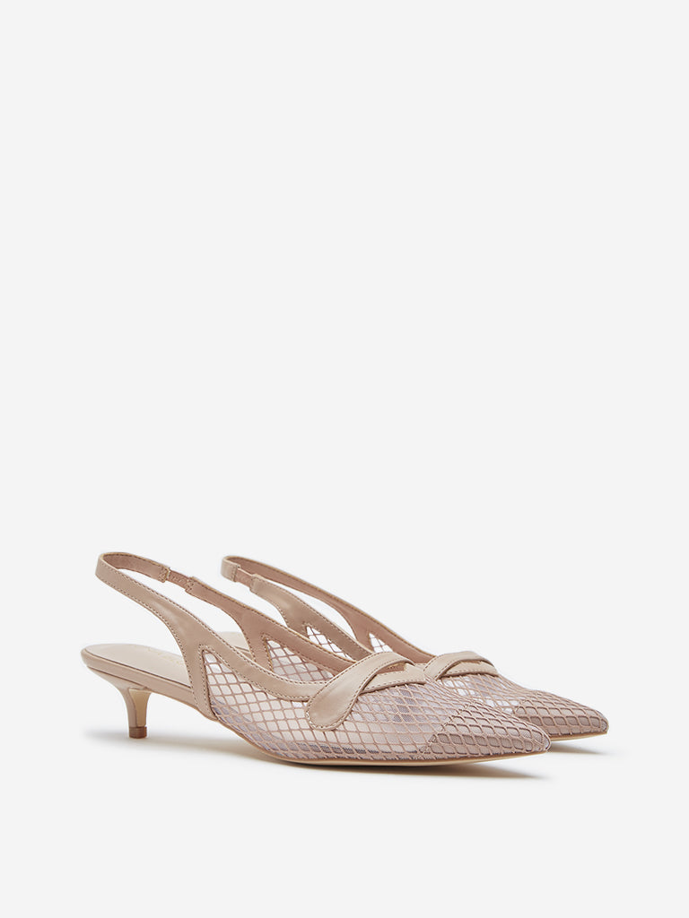 LUNA BLU Beige Mesh Detailed Slingback Shoes