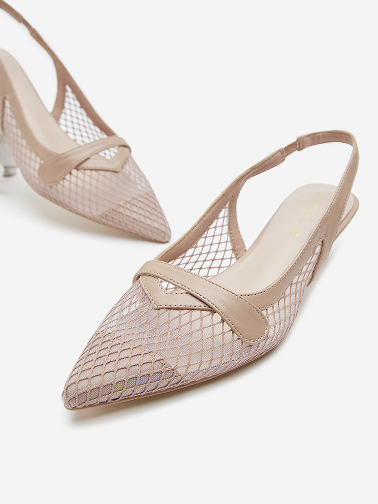 LUNA BLU Beige Mesh Detailed Slingback Shoes