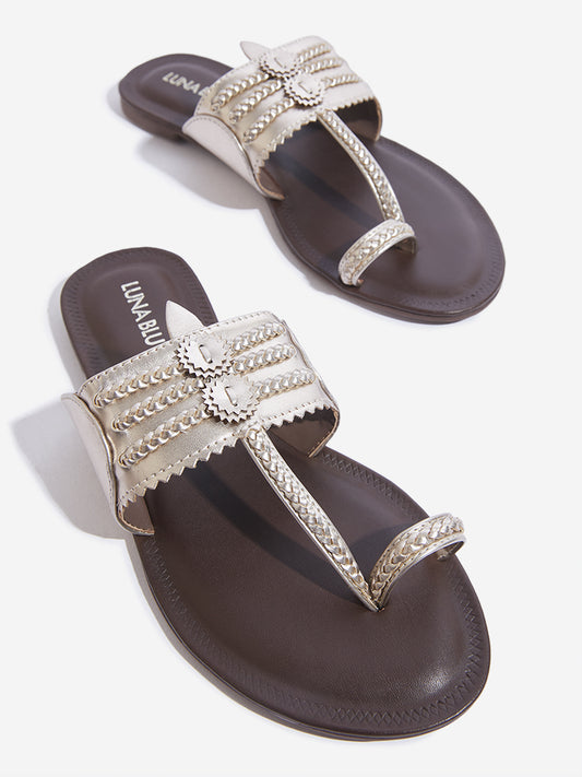 LUNA BLU Gold Braided Kolhapuri Sandals