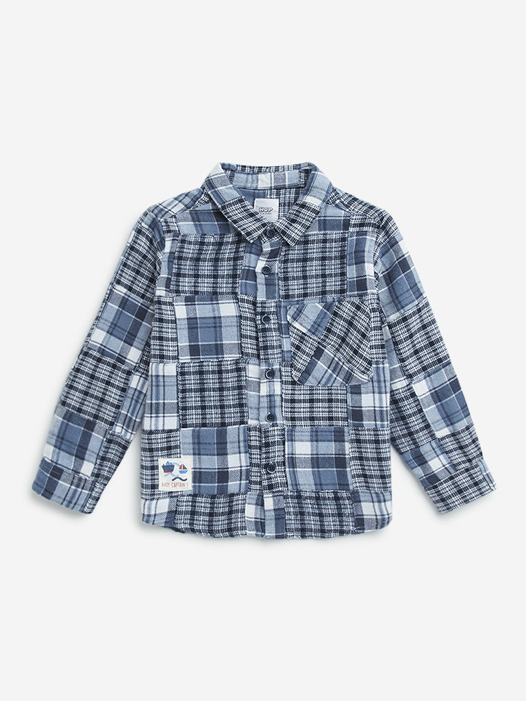 HOP Kids Dark Blue Checks Printed Shirt