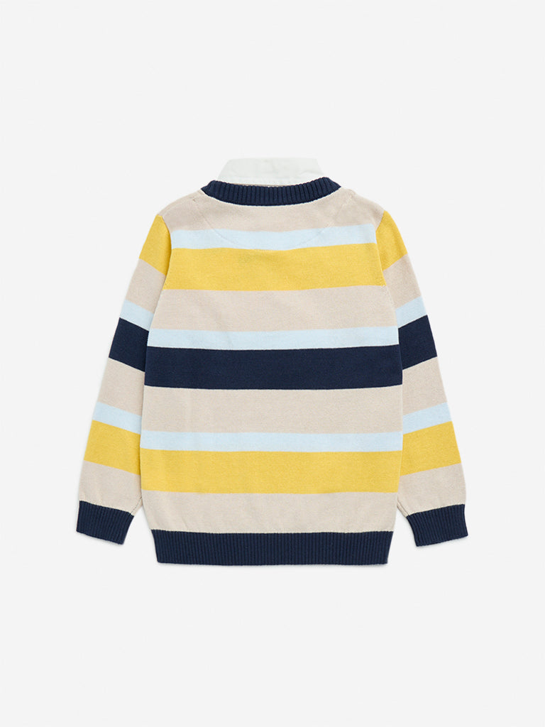 HOP Kids Yellow Striped Cotton Sweatshirt