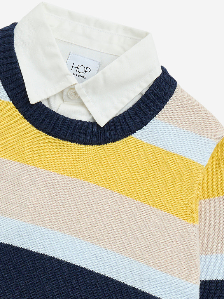 HOP Kids Yellow Striped Cotton Sweatshirt