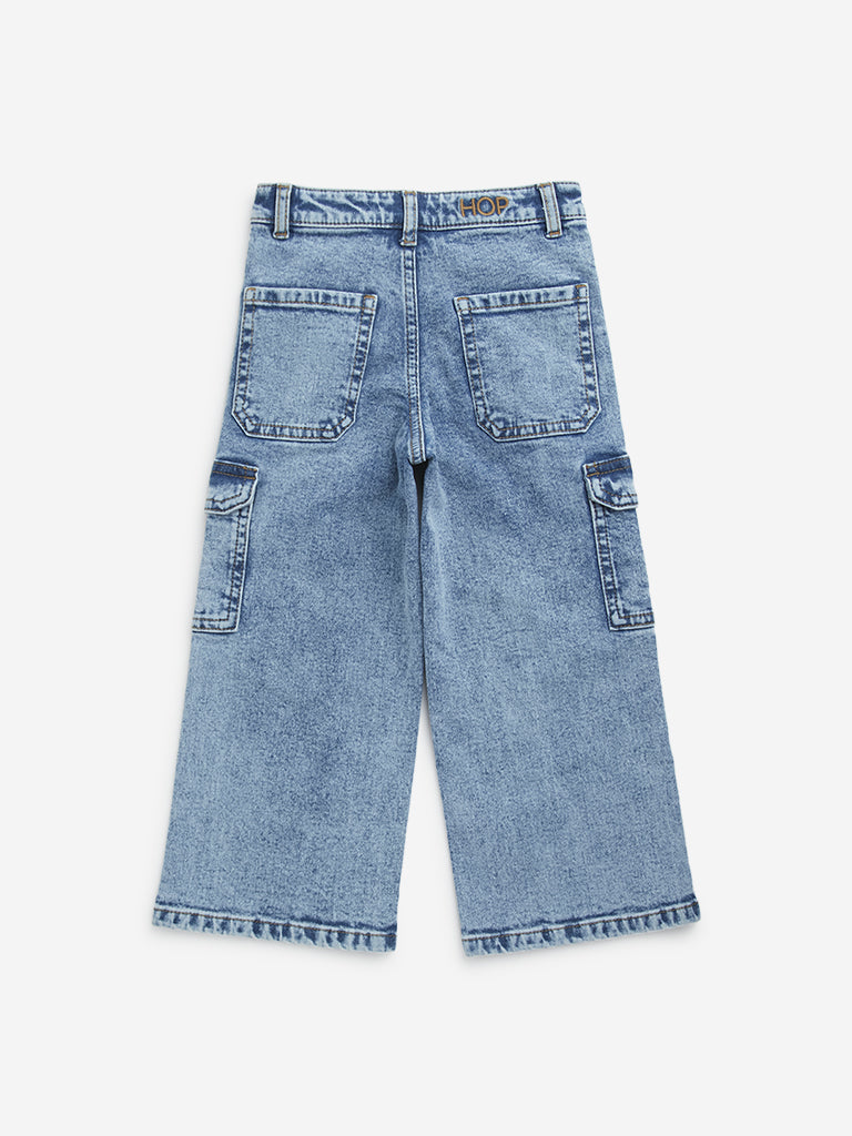 HOP Kids Blue Cargo-Style Relaxed - Fit Mid - Rise Jeans