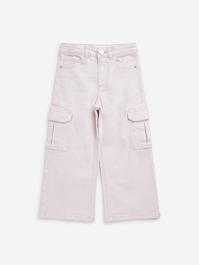 HOP Kids Light Pink Cargo-Style Relaxed - Fit Mid - Rise Jeans