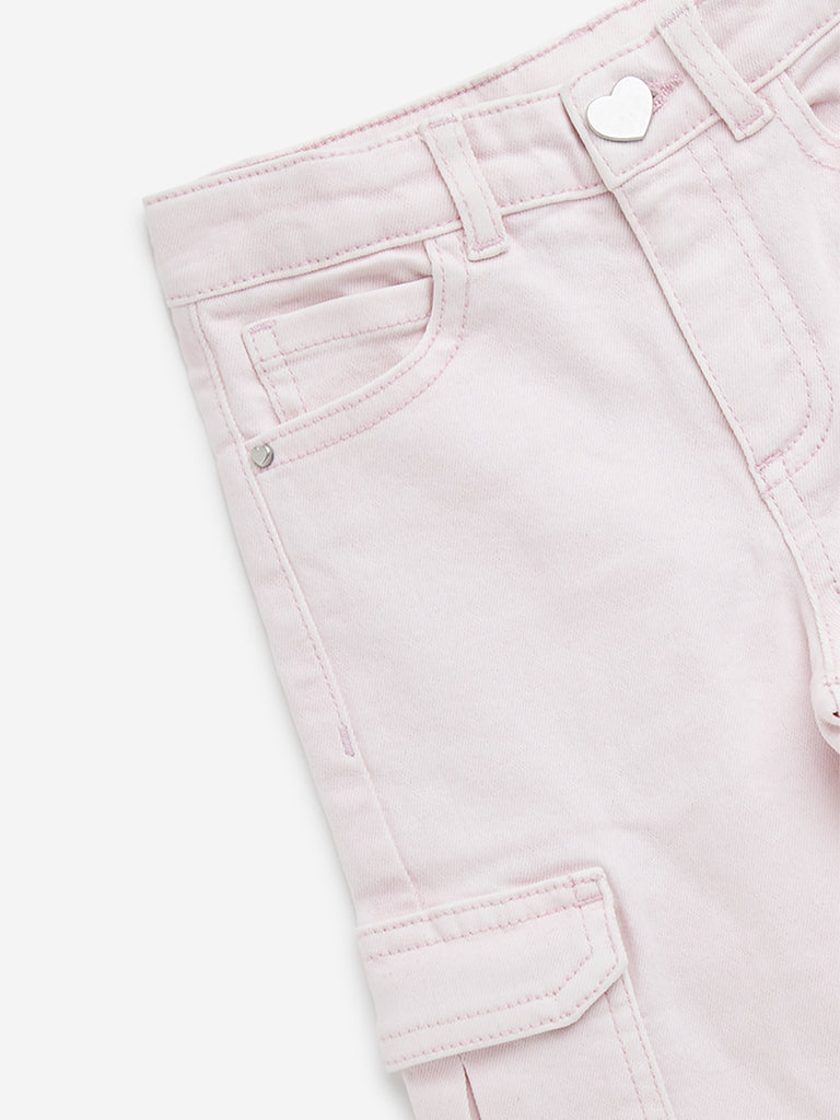 HOP Kids Light Pink Cargo-Style Relaxed - Fit Mid - Rise Jeans