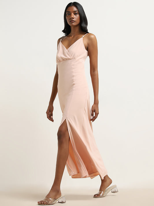Wardrobe Peach Slit-Detailed Straight Dress
