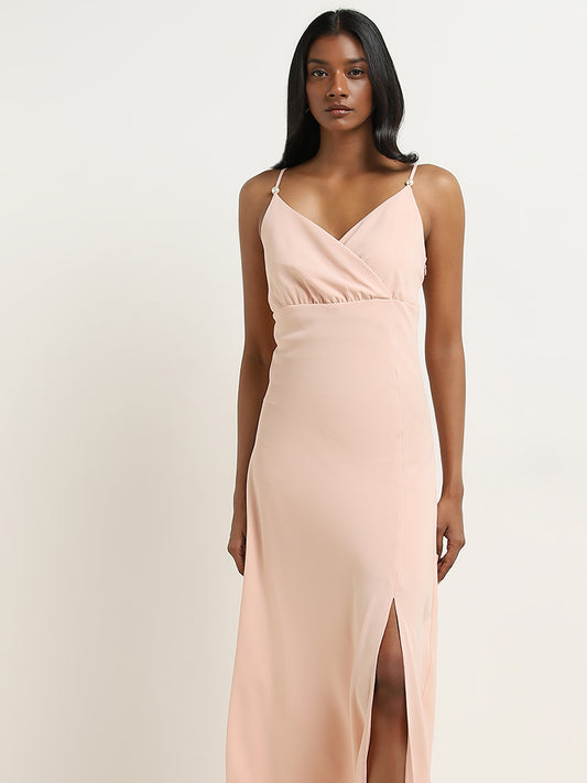 Wardrobe Peach Slit-Detailed Straight Dress