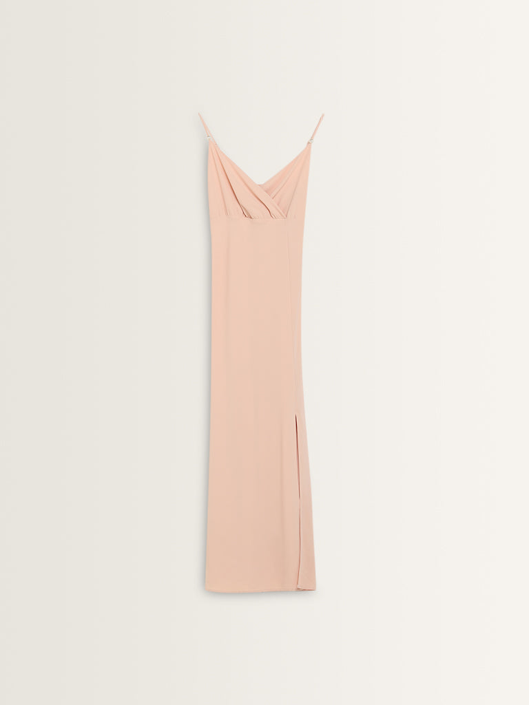 Wardrobe Peach Slit-Detailed Straight Dress