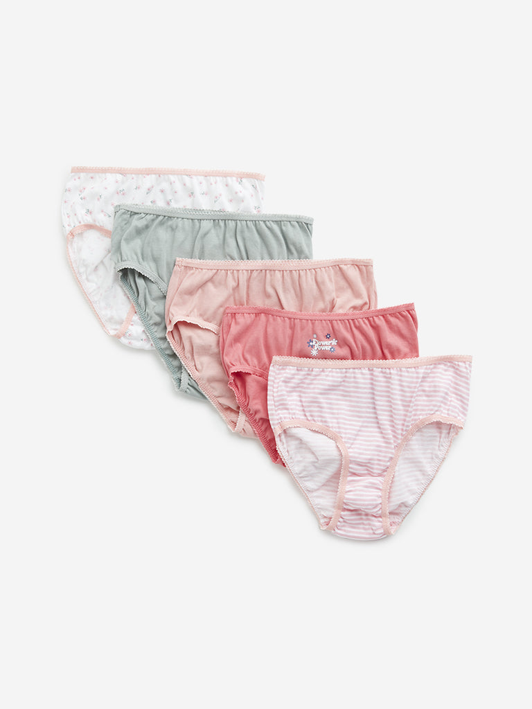 Y&F Kids Pink Printed Cotton Briefs - Pack of 5