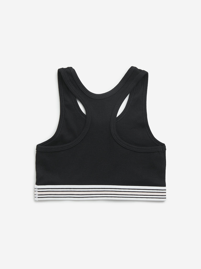 Y&F Kids Black Ribbed Textured Cotton Blend Crop Top