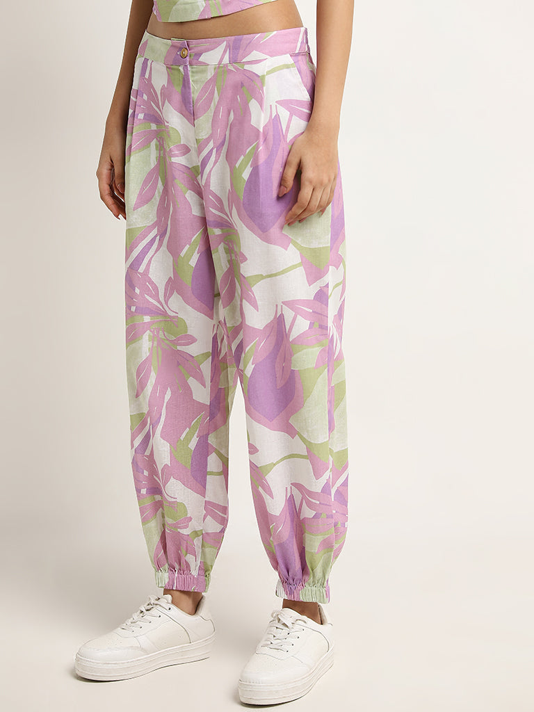 Bombay Paisley Lilac Printed Cotton Blend High-Rise Pants