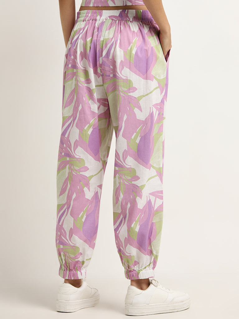 Bombay Paisley Lilac Printed Cotton Blend High-Rise Pants