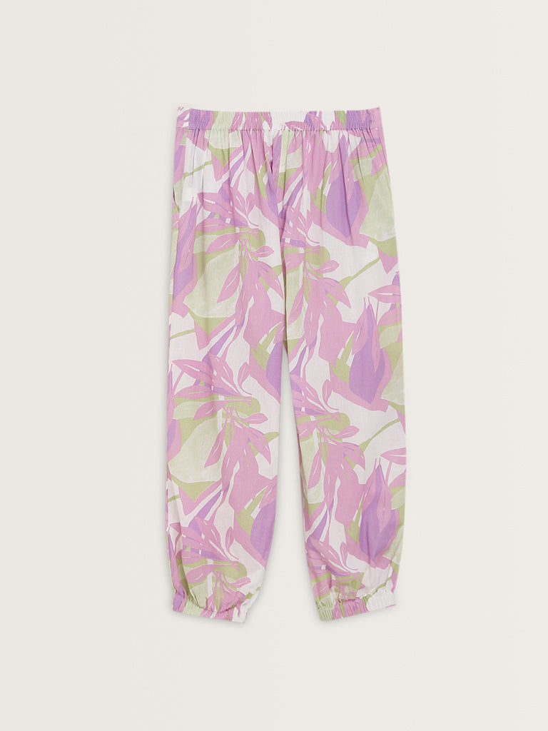 Bombay Paisley Lilac Printed Cotton Blend High-Rise Pants