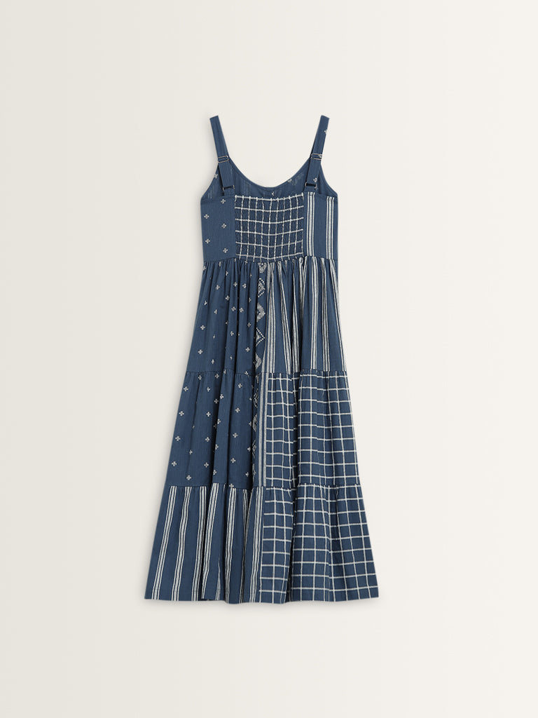 Bombay Paisley Navy Printed Tiered Cotton Dress