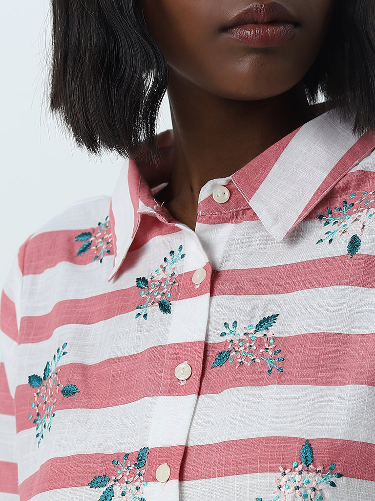 Bombay Paisley Coral Stripe Patterned Cotton Shirt