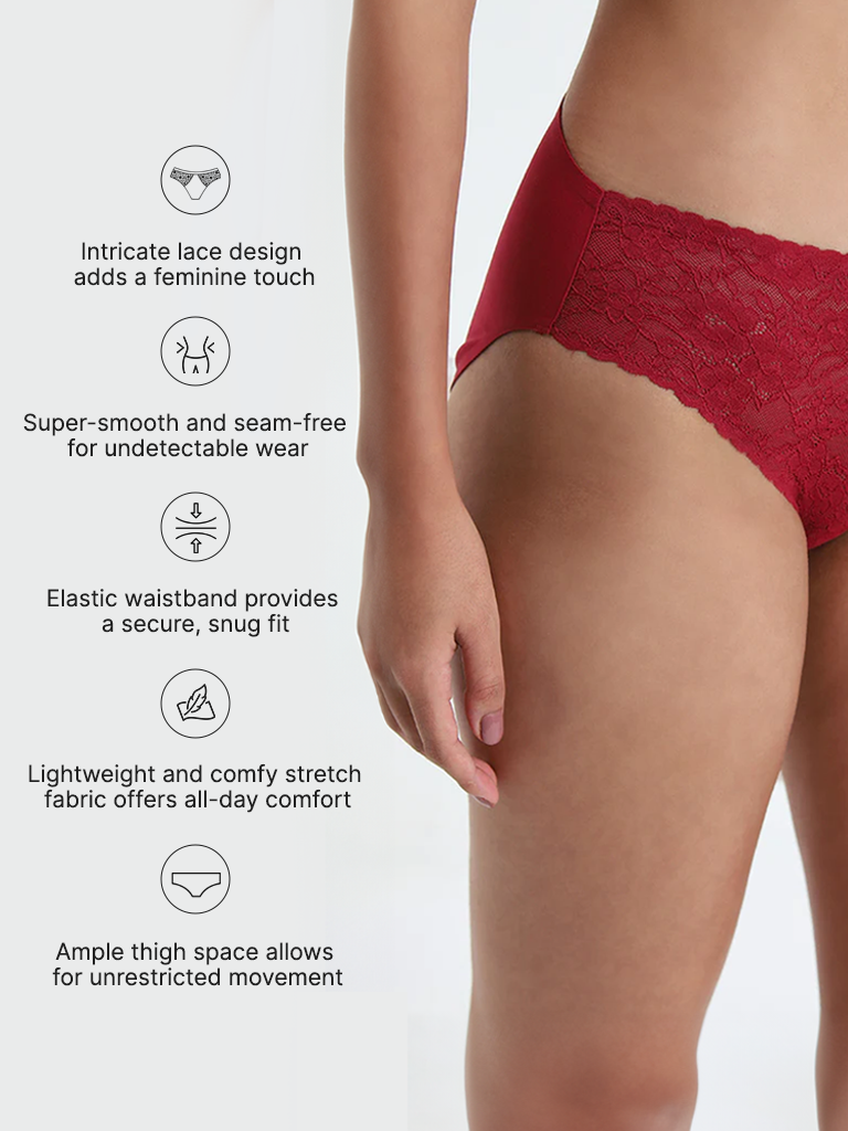 Wunderlove Red Lace Design Invisible Seamfree Brief