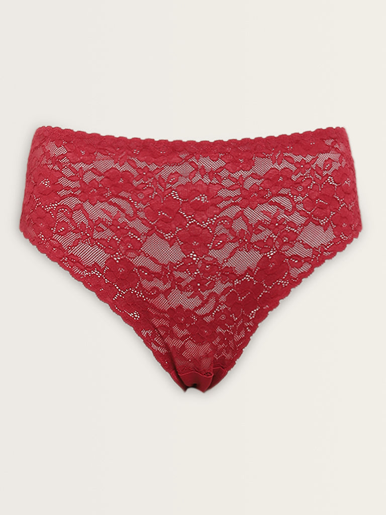 Wunderlove Red Lace Design Invisible Seamfree Brief