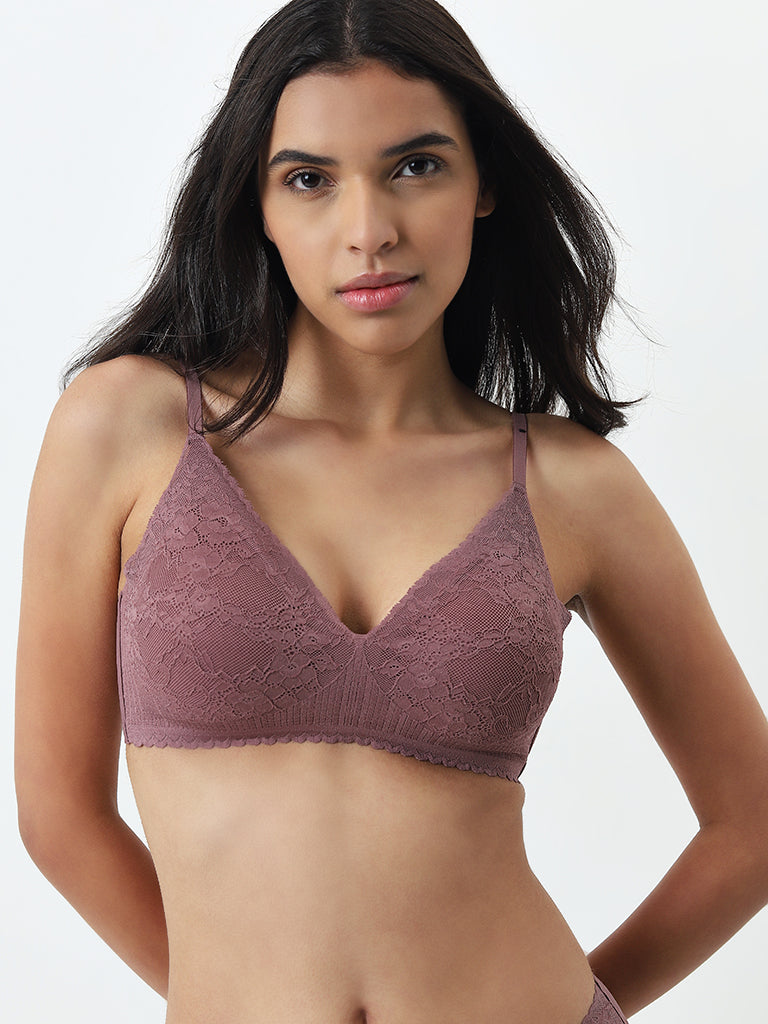 Wunderlove Mauve Lace Detailed Padded Bra