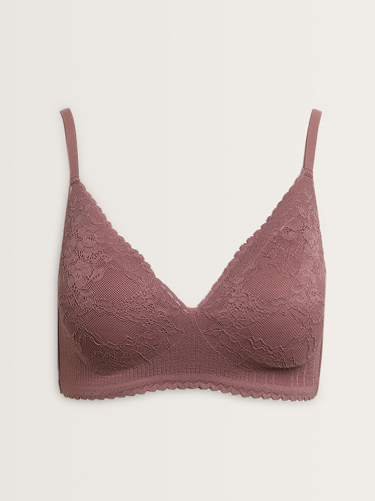 Wunderlove Mauve Lace Detailed Padded Bra