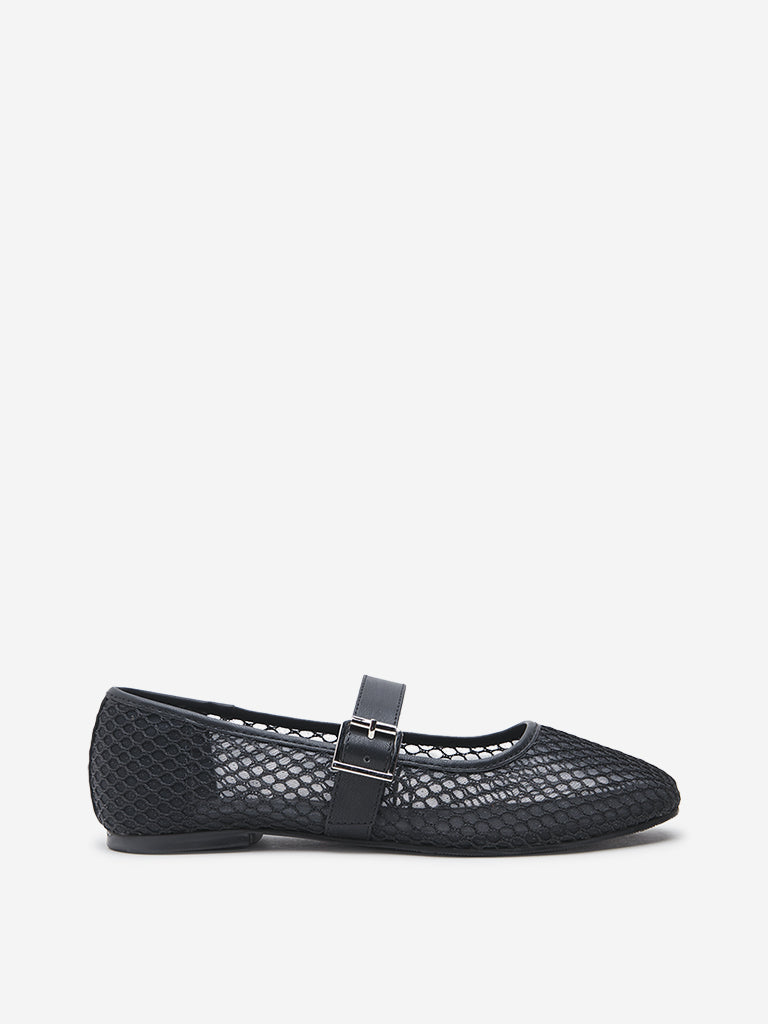 LUNA BLU Black Mesh Detailed Mary Jane Shoes