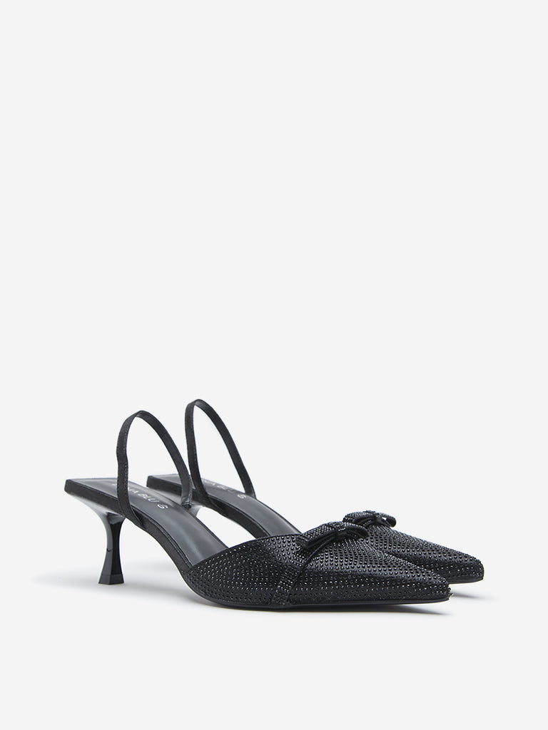 LUNA BLU Black Bow Detailed Slingback Sandals