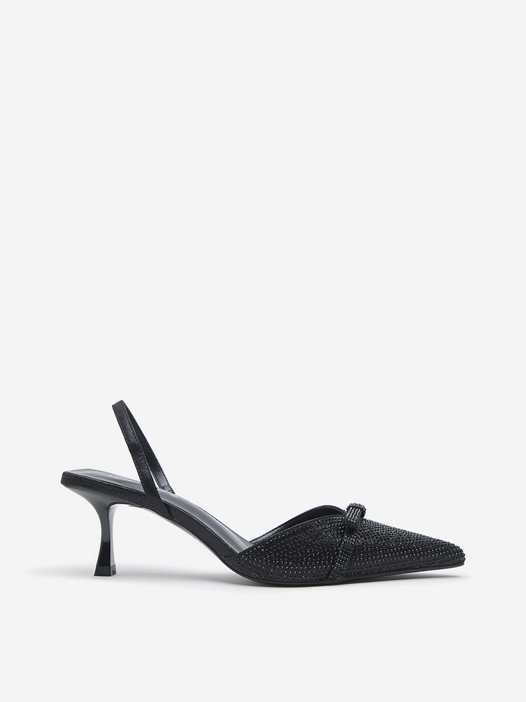 LUNA BLU Black Bow Detailed Slingback Sandals