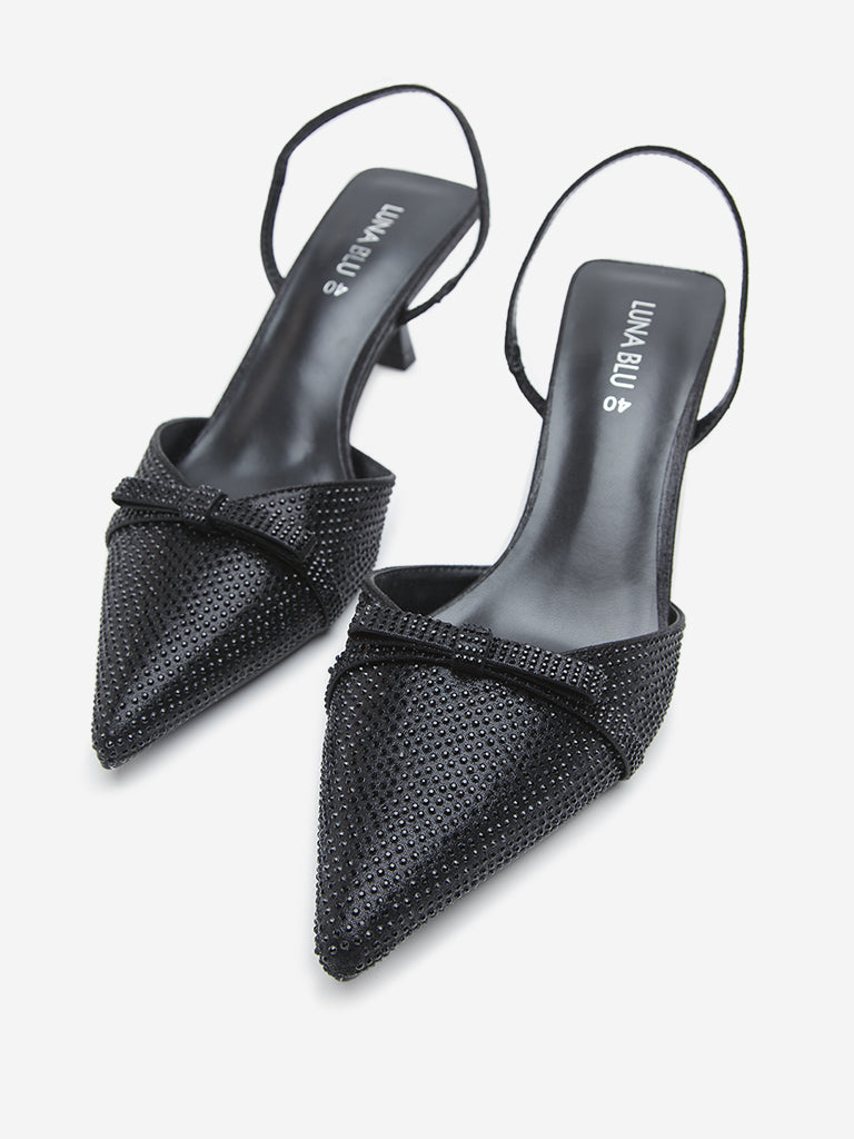 LUNA BLU Black Bow Detailed Slingback Sandals