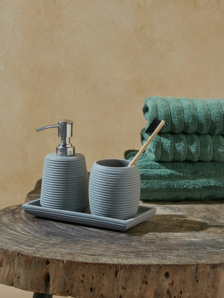 Westside Home Grey Ribbed Textured Bathroom Accessory Set