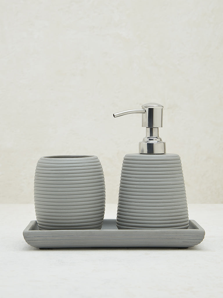 Westside Home Grey Ribbed Textured Bathroom Accessory Set