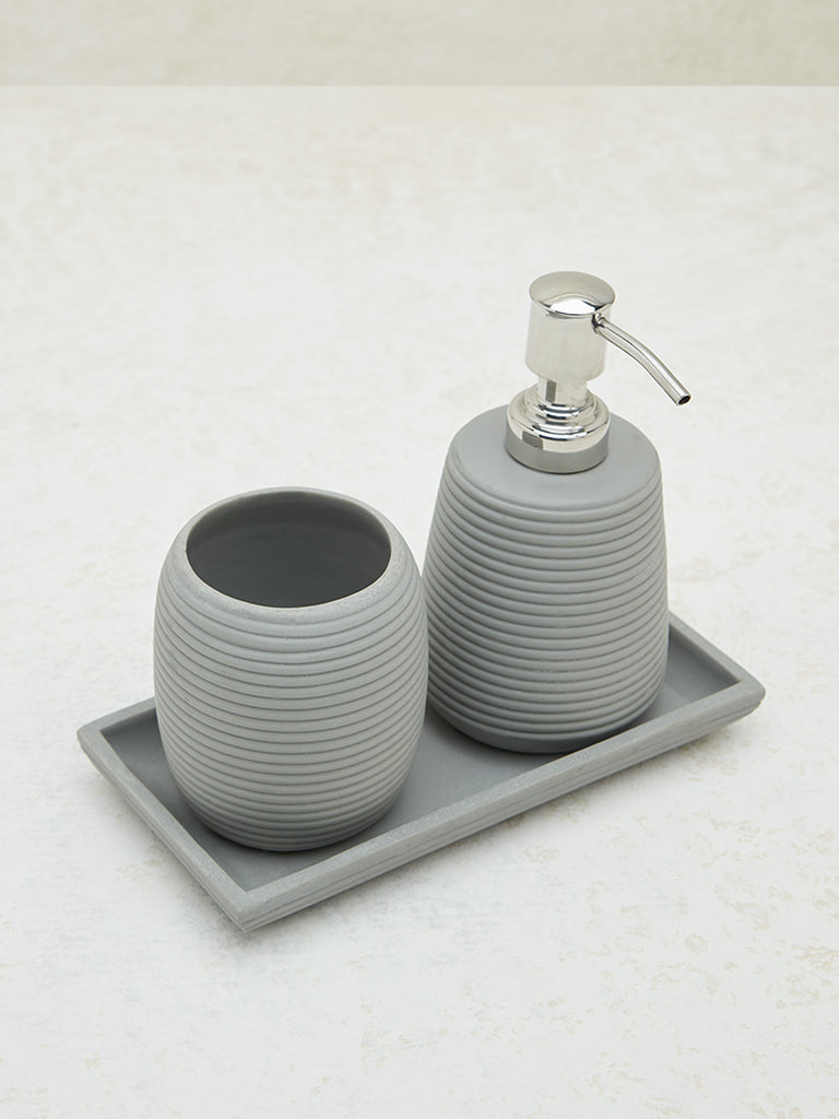 Westside Home Grey Ribbed Textured Bathroom Accessory Set